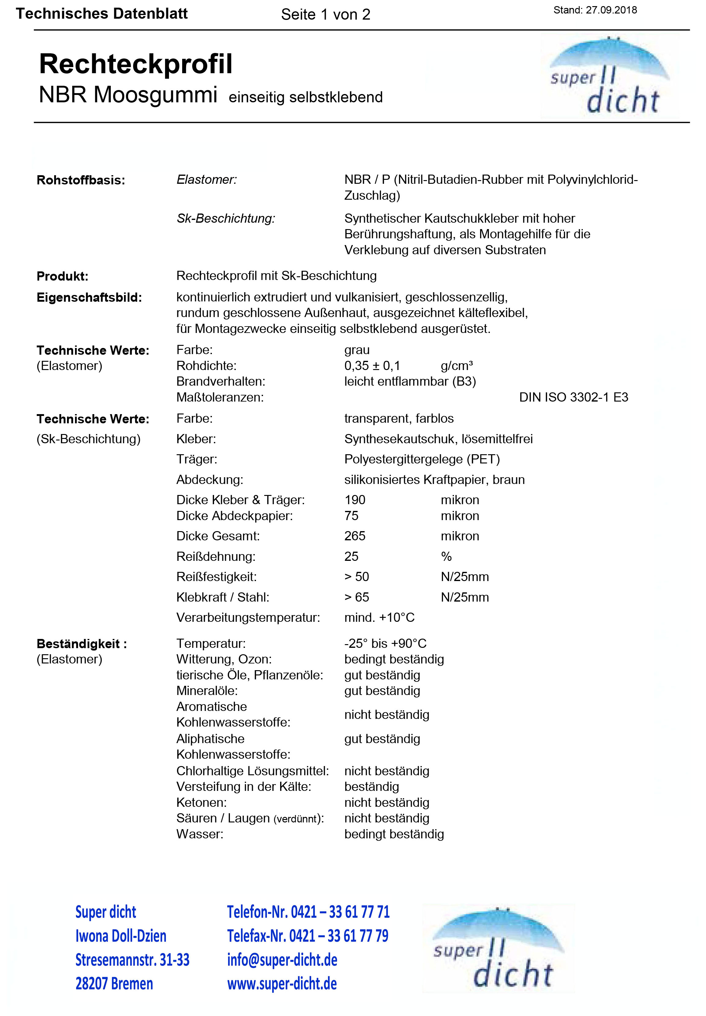 NBR Moosgummi-Rechteckprofile, grau (opt. selbstkl.)